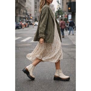 Alohas Sapphire Nutty Cream Leather Ankle Boots Chunky Platform Women's 38